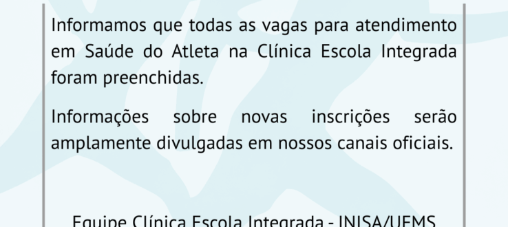 AS INSCRIÇÕES PARA ATENDIMENTO EM SAÚDE DO ATLETA ESTÃO ENCERRADAS