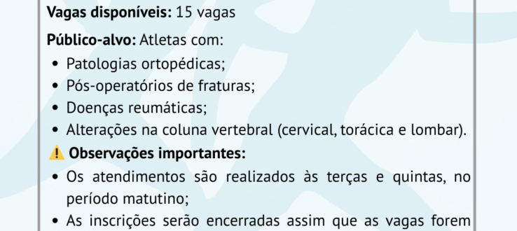 ABERTAS AS INSCRIÇÕES PARA ATENDIMENTO EM SAÚDE DO ATLETA